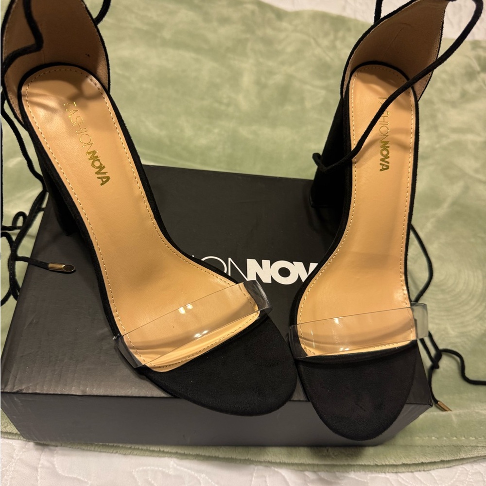 Fashion Nova Black and Clear Women's Heels - lose it all heels